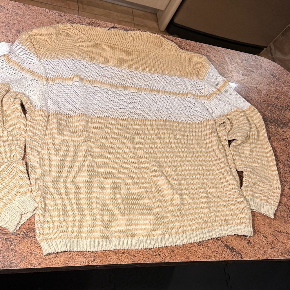 Striped Cream and Tan Women's Sweater